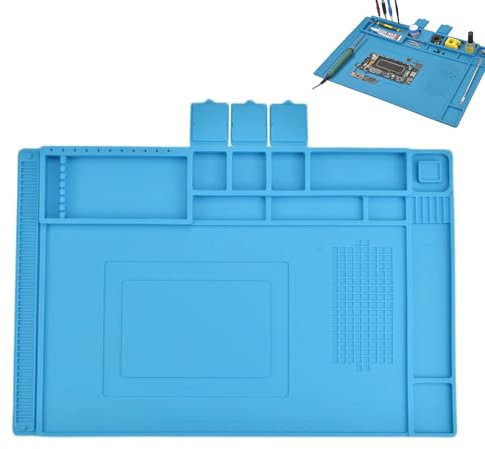 Silicone Soldering Mat, 45 x 30 cm, Heat Resistant up to 500 °C, Antistatic Repair Mat, Heat Resistant Work Matt, Workbench Mat for Electronics, Blue