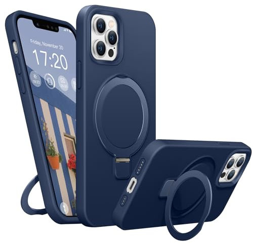 BENTIACC Coque Silicone Liquide pour iPhone 13 Pro, Anneau de Support magnétique, Étui de Protection Antichoc 4 Couches, Doublure en Microfibre Souple antirayures pour iPhone 13 Pro(Bleu foncé)