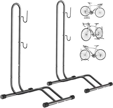Kegoupdys Bike Stand for 2 Bikes Bicycle Floor Stand 2 Pack, Space Saver, Suitable for Mountain Bike, Road Bike, Wheel Diameter Max 29 cm