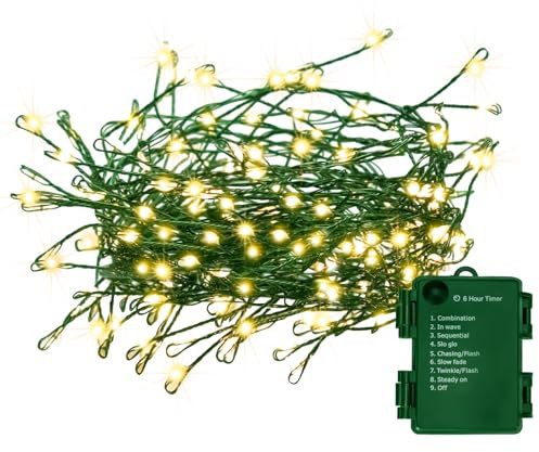 FairyGlim - Battery Operated Christmas Lights, 10ft 100 Micro LED Christmas Lights with 8 Modes & Timer, Green Copper Wire for Indoor Outdoor, Christmas Tree Garland, Garden,
