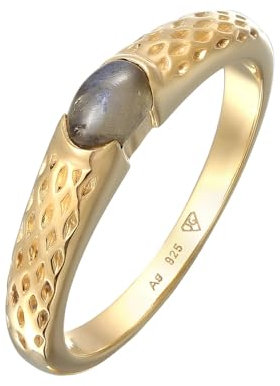 Kuzzoi Herren Silber Ring mit Labradorit Stein aus 925 Sterling Silber vergoldet Vintage Bandring für Männer Ringgröße 60