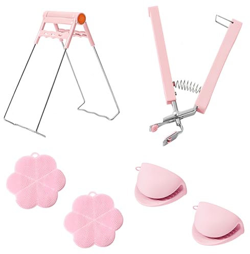 6 Piezas Antiquemaduras Clips Juego Herramienta de Inoxidable Clip de Cuenco Antiquemaduras Utensilios de Cocina Guantes de Silicona para Quitar Cuencos Calientes del Horno y Microondas (Rosa)