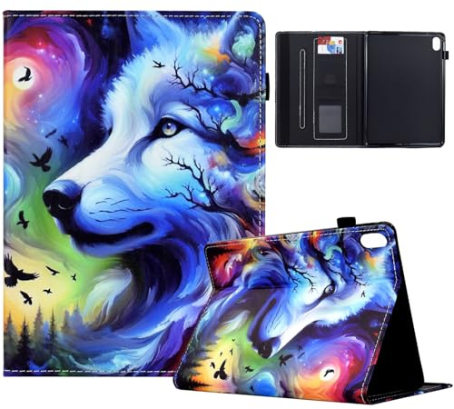TEDTIKJT Cover para iPad 10th Generation 10.9 2022 Funda Carcasa PU Cuero Flip Protectora Cover con Soporte Función Funda Tablet para iPad 10.9 10th Gen Cover,Lobo Estrellado
