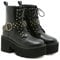 JZWBLDS Stivali Plateau Tacco A Blocco Gotico Punk Lacci Stivaletti con Fibbia Borchie da Donna,metà Polpaccio Stivali,Biker Stivali,Nero,Nero,35 EU
