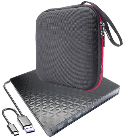 Lettore Blu-ray esterno 4K Ultra HD UHD 3D e masterizzatore ottico, per laptop Dell Inspiron XPS 15 13 14 16 17 Plus 5000 7000 9000 UltraBook portatile, USB-C BD-RE DL DVD CD Writer + custodia per il
