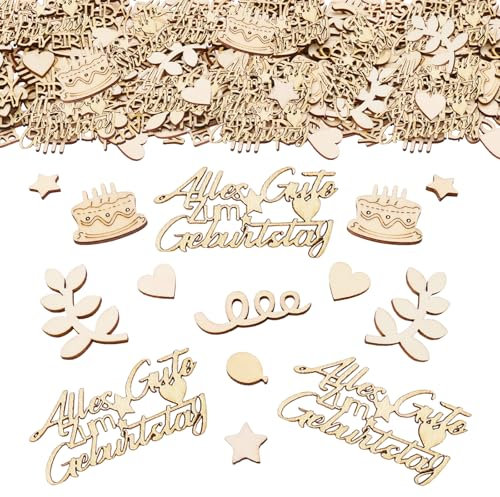 ParPix 100 Stück Holz Happy Birthday Konfetti, Groß, Gold, Geburtstag, Tischdeko, Streudeko