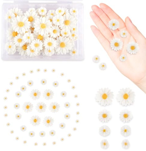 WEFINEST 100 Stück Gänseblümchen Deko, Künstliche Gänseblümchen Aus Harz Tortendeko Blumen, Weiße Streudeko Blumen mit Aufbewahrungsbox für DIY-Basteleien, Party und Heimdekoration