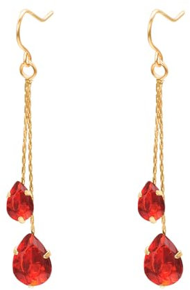 Vogem Red Earrings for Women Dangling Crystal Drop Gold-Tone Long Chain Teardrop Cubic Zirconia Hook Earring Dangle Earrings Gifts