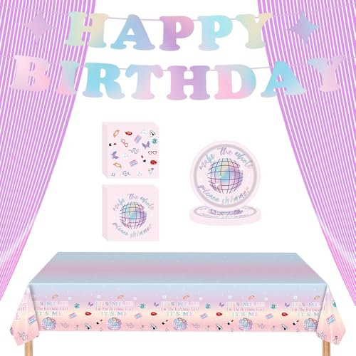 FIDWALL Premium Party Tableware Set, Complete Decorations for Birthdays, Kids' Parties, and Celebrations – Includes Plates, Napkins, Tablecloth, Banner, and Fringe Curtain (Shimmer Era Set)