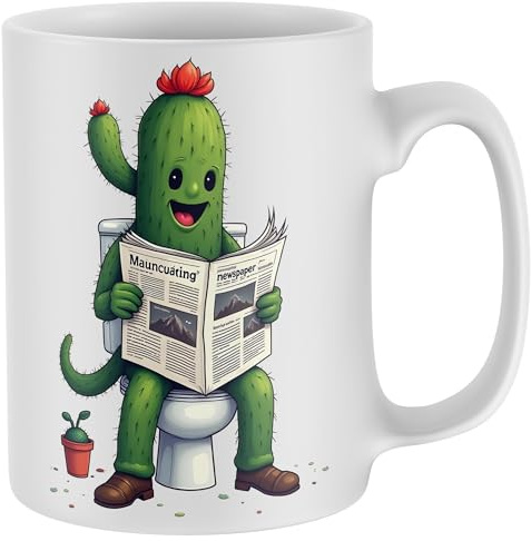 Purple Print House Funny Cactus Toilet Mug Newspaper Homour Cup Christmas Birthday Stocking FIller Gifts Men Women