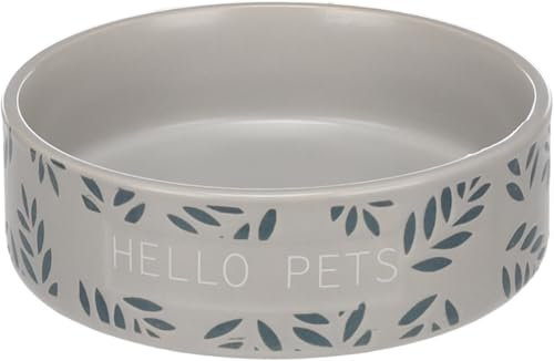 Flamingo Gamelle Leafs Rond Gris pour Lapin - 13x4cm 330ml - Nourriture et Eau, Antidérapante et Facile à Nettoyer