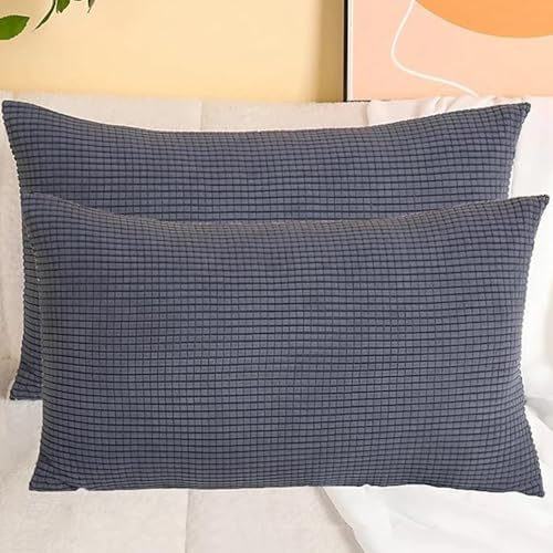 SWJ-swjssb Stretch Kissenbezüge Aus Kord - Quadratisch & Rechteckig, 2er Set Sofa Kissenbezug Mit Reißverschluss, Kissenhülle Für Kopfkissen, Zier - & Sofakissen(Dark Grey,40x50 cm Set of 2)