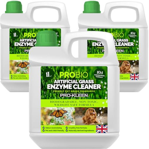 Pro-Kleen ProBio Artificial Grass Cleaner Probiotic Based Deodoriser Odour Eliminator 3 x 1L Non-Toxic Cruelty-free Pet Friendly. Fresh Cut Grass fragrance. Naturally derived Probiotic Cleaning