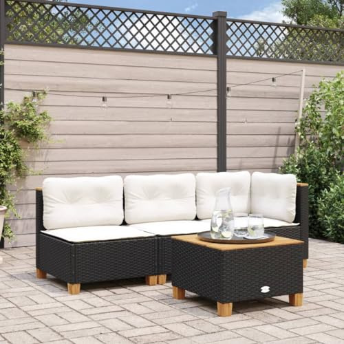 Emmtore Gartensofa mit Kissen 3-Sitzer Schwarz Poly Rattan Without Carving