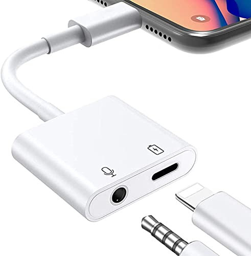 2 in 1 Lightning to Jack 3.5 mm Headphone Adapter for iPhone [MFi Certified] iPhone Aux Adapter Splitter Headphone Jack Adapter Dongle Converter Compatible with iPhone 14 13 12 11 XS XR 8 7