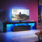 SUNXURY TV Schrank 160cm mit LED Beleuchtung TV Board Schwarz Lowboard mit Glasregal Fernsehtisch 180 x 45 x 35 cm (B/H/T)