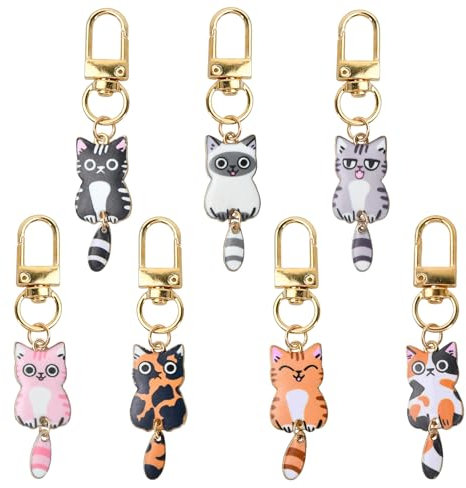 7pcs Porte-Clés Chat Dans Un Paquet, Pendentif Chaton Mignon, Breloque de Sac, Convient pour Décorer les Sacs à Main et les Clés, Un Cadeau pour les Amoureux des Chats et les Filles