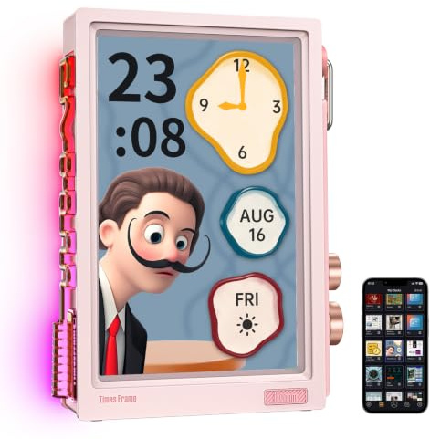 Divoom Times Frame 10.1 Transparent WiFi Digital Photo Frame, 64GB Smart Desk Display with App Custom Pixel Art, 1280x800 Screen, RGB, 400+ Clock Faces, Photo Video Sharing, Desk Decor Gift - Pink