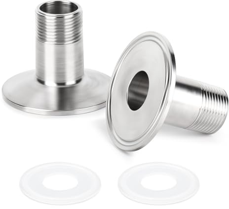 ERGAOBOY 2Pcs 1.5 Tri Clamp OD 50.5mm to 1/2 Male BSP Sanitary Adapter | Tri clamp to male thread, smooth internal wall, airtight ferrule profile, for fluid pipeline connection
