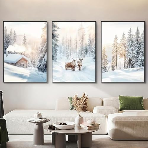 AQCQDQ 3er Poster Set, Moderne Winter Schnee Bilder, Poster & Kunstdrucke, Mehrteilige Wanddeko Wohnzimmer & Schlafzimmer, Ohne Rahmen (40x50 cm)