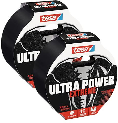 tesa Ultra Power Extreme Repairing Tape – Reparaturband mit extra starkem Halt auch auf rauen Oberflächen – wetterbeständig und handeinreißbar (Extreme | 2 Rollen, 10m:50mm)