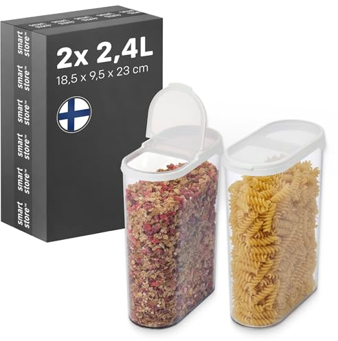 SmartStore Cereal Storage Containers, Set of 2x 2.4 L | Stackable, Clear, Flip Lid | BPA-Free Food Storage Containers | Kitchen Pantry Storage Containers | Cereal Dispenser, Granola, Flour, Pasta