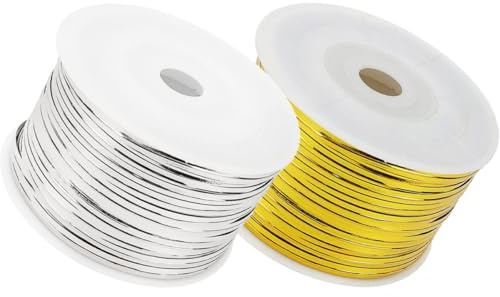 SECFOU Lot de 2 Attaches Torsadées Métalliques 100 Yards, Fil Flexible en Or et Argenté, Réutilisables pour Sachets de Bonbons, Emballage Pâtisserie, Présents et Paquet Alimentaires