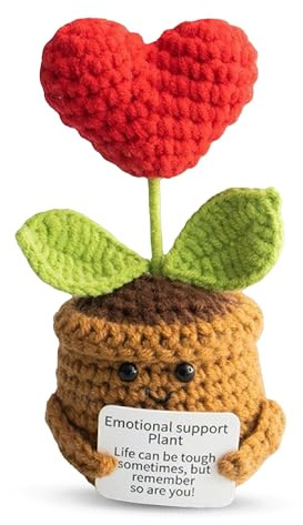 Handmade Crochet Emotional Support Heart Knitted Flower Pot Cute Positive Desk Buddy Gift Friends Family Coworkers Students Teacher Encouragement Gift Mental Health Support Home Office Desk Decoration