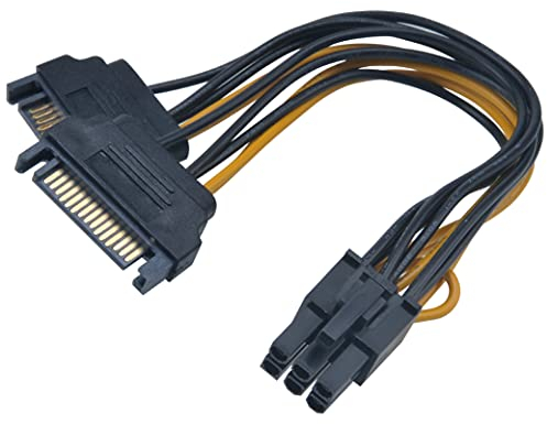 Akasa SATA Power to 6-pin PCIe Adapter Cable | Converts 2 x 15-pin SATA power to 6-pin PCIe | Provides PSU Support for Graphics Card | 15cm | AK-CBPW13-15