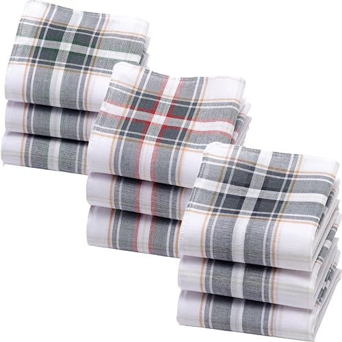 merrysquare 9 Taschentücher für Herren - 100% Baumwolle - Weiß und Grau - 36x36 cm - Modell Lukas
