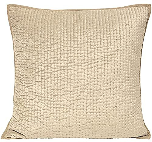 Riva Paoletti Brooklands Luxury Cushion Cover - Champagne Cream - Velvet Feel Quilt Design - Piped Linen Border - Decorative Tie Fastening - 55 X 55cm (22 X 22 Inches) - Designed In The UK