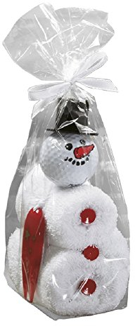 Golfgeschenk Original Golfhandtuch Schneemann mit weißem Golf-Handtuch, Golfball, rote Pitchgabel und rote Tees