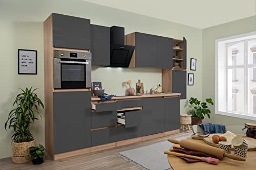 respekta Küche Küchenzeile Küchenblock grifflos Eiche Grau Lorena 330 cm