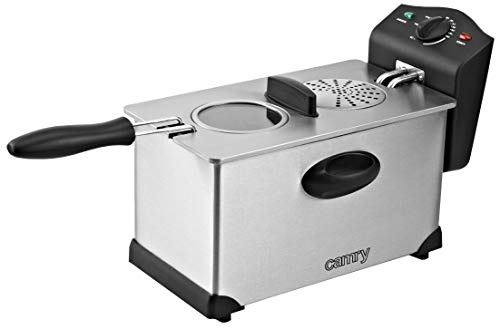 Camry CR4909 CR 4909 Elektrische Fritteuse, kompakt, 3 Liter, abnehmbarer Behälter, waschbar, antihaftbeschichtet, Regler bis 190 °C, 2000 W, Grau