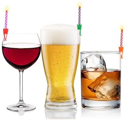 Wish Clips Birthday Candles for Drinks | 15 Colored Candles and Clips | Happy Birthday Cake Candles with Holder | 21st Birthday Gifts for Her Him | Beer Cake Bottle Shot Glass Wine Cup Candle Holder
