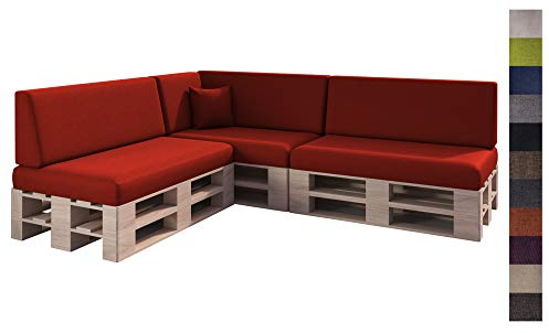 sunnypillow Palettenkissen mit abnehmbarem Bezug Kaltschaum Palettenauflage Palettenpolster Palettensofa Sitzkissen Rückenlehne Indoor Outdoor 8er Set 120 x 80 Rot