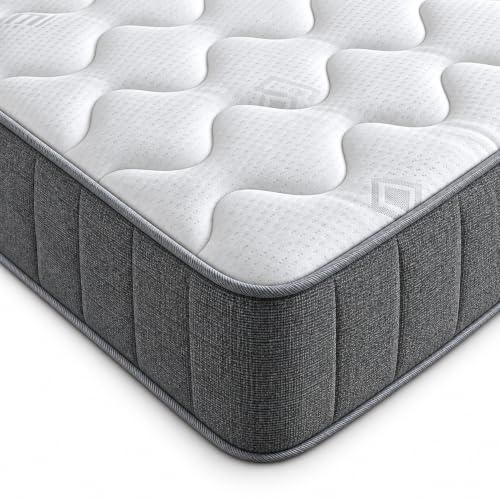 Starlight Beds Castle Double Mattress, Grey, 4ft6 x 6ft3 | Coil Spring, Memory Foam Layer, 8 Inch Deep, Soft Comfort, Budget Friendly, Rolled & Boxed, UK Manufacturer, 135x190x20cm