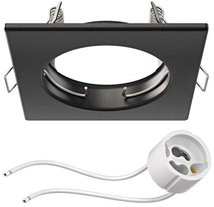 ledscom.de Deckeneinbaurahmen RIR Einbaurahmen schwarz matt eckig (LED/Halogen/GU10/MR16/PAR16/50mm) inkl. GU10 Fassung