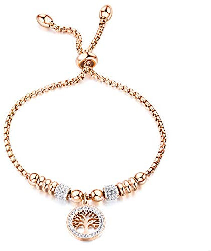 ATEIELLI Bracciale Unisex Albero Vita con Zirconia Lunghezza regolabile JWB152 (Oro Rosa)