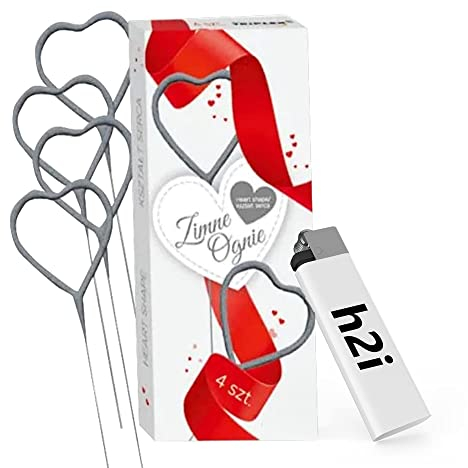 h2i Herz-Silber Wunderkerzen | 4 Stück | 18 cm | +/- 60 sek | Geburtstagskerzen Sprühkerze Spritzkerze Sternenspritzer Funkenzauber für Valentinstag Hochzeit Silvester Geburtstag | Kat F1