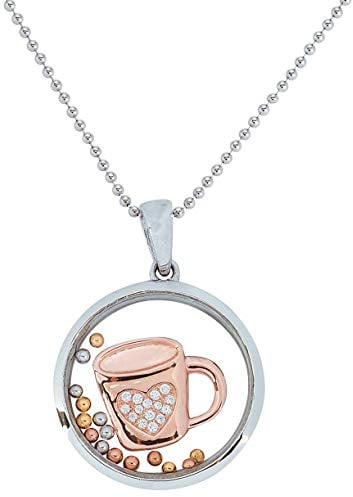 La taza de café - Collar con colgante de plata rodiada 925 y cristal templado, circonita cúbica