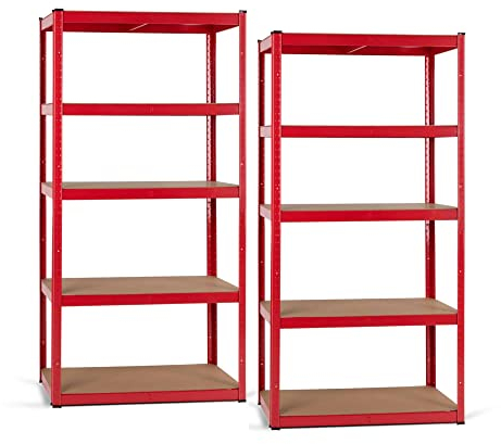 Stagecaptain 2X Set Heavyrack Lagerregal - 5 variabel montierbare Böden - Pulverbeschichtetes Metall - auch als Werkbank umbaubar - Tragkraft pro Boden: 175 kg - Tragkraft gesamt 875 kg - Rot