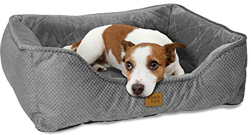 ib style Milo Hundebett, Hundekorb waschbar, Hundecouch, Schlafplatz kleine Hunde, Hundesofa, Abnehmbarer Bezug, S Grau