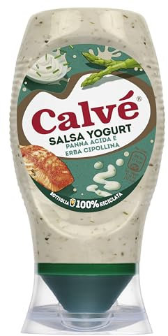 Calvé Salsa Yogurt, 250 ml, Salsa Yogurt con Panna Acida e Erba Cipollina, Ideale con Pesce, Verdure, Insalate e Piatti Estivi, Senza Glutine, 100% Bottiglia Riciclabile