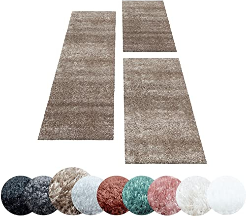 HomebyHome Bettumrandung Schlafzimmer 3 teilig Teppich Taupe - Waschbarer Bettumrandung Teppich Läufer Set Extra Flauschig Bettvorleger Schlafzimmer Bettset:Farbecht