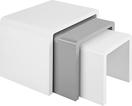 Charles Jacobs Nest of 3 High Gloss Coffee Tables Set Multi-functional Nesting Side End Table for Living Room - White & Grey