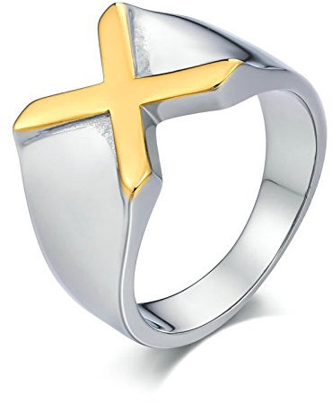 KnSam Herren Ring, Ringe Herren Breit Buchstabe X Aus Edelstahl Siegelring Für Herren Männer Gold Silber Ring Mit Kostenlos Gravur