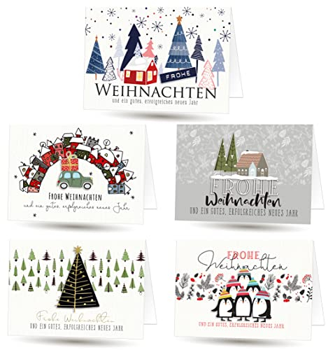 paperSky 50 Stück Weihnachtskarten Klappkarten Set mit Briefumschlag Format 17x12 cm