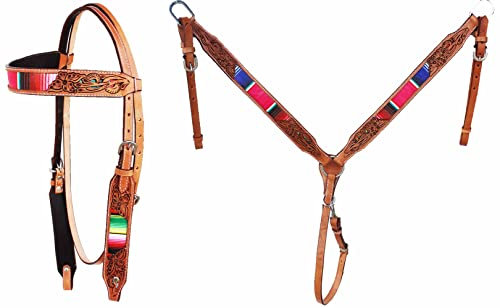 CHALLENGER Horse Horse Horse Western Serape Tooled Stirnband Zaumzeug & Brustkragen Tackset 78210B