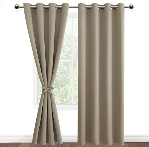 DWCN Vorhang Blickdicht mit Ösen 2 Stücke Verdunkelungsgardinen Thermogardine Vorhänge Dunkel Thermogardine Verdunkelung für Wohnzimmer Schlafzimmer, Taupe, 245x140cm(HxB)